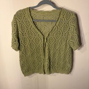 Green Crochet Knit Cardigan size Large.